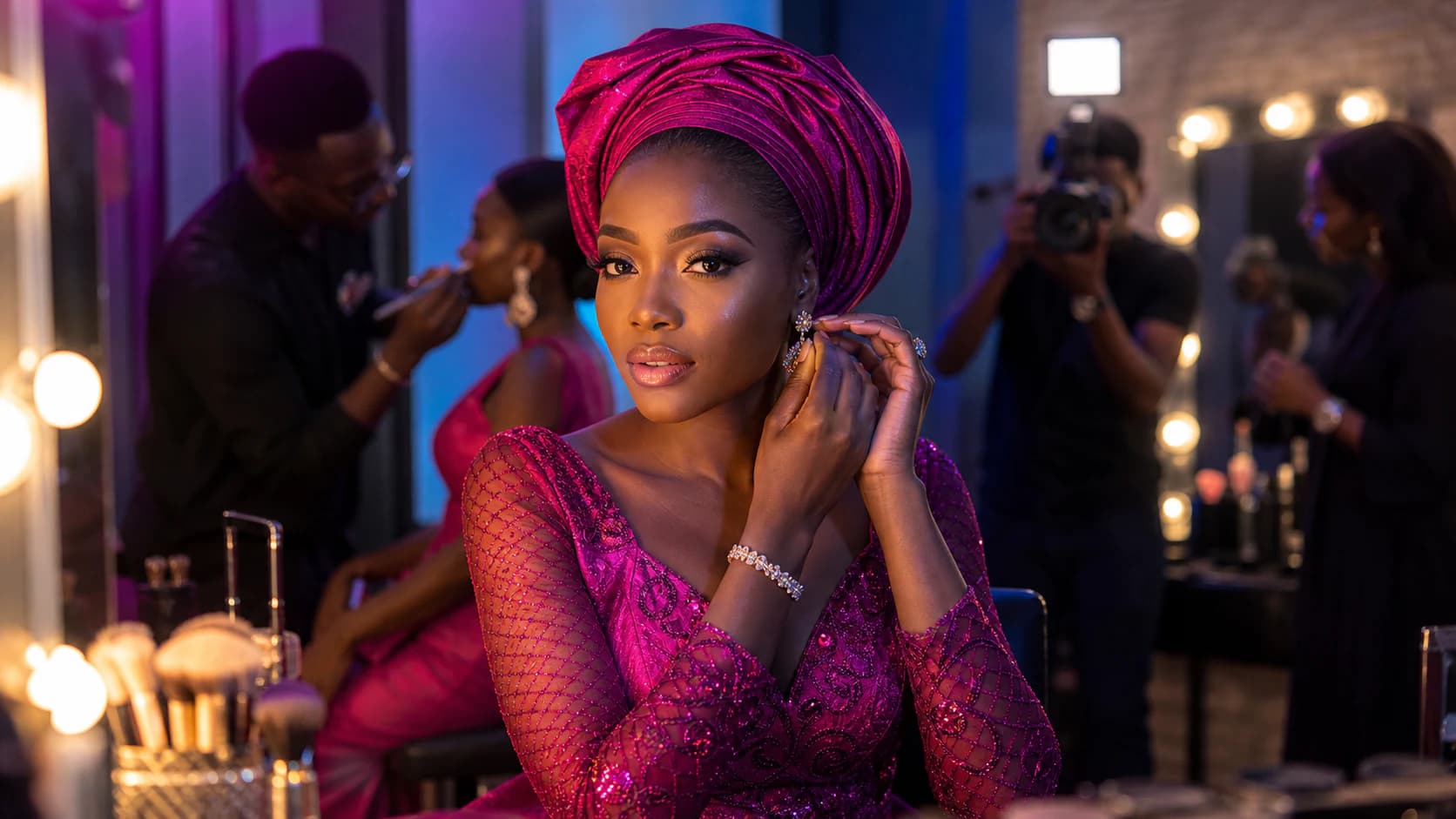 Malia Sène dans sa glam room avant une cérémonie