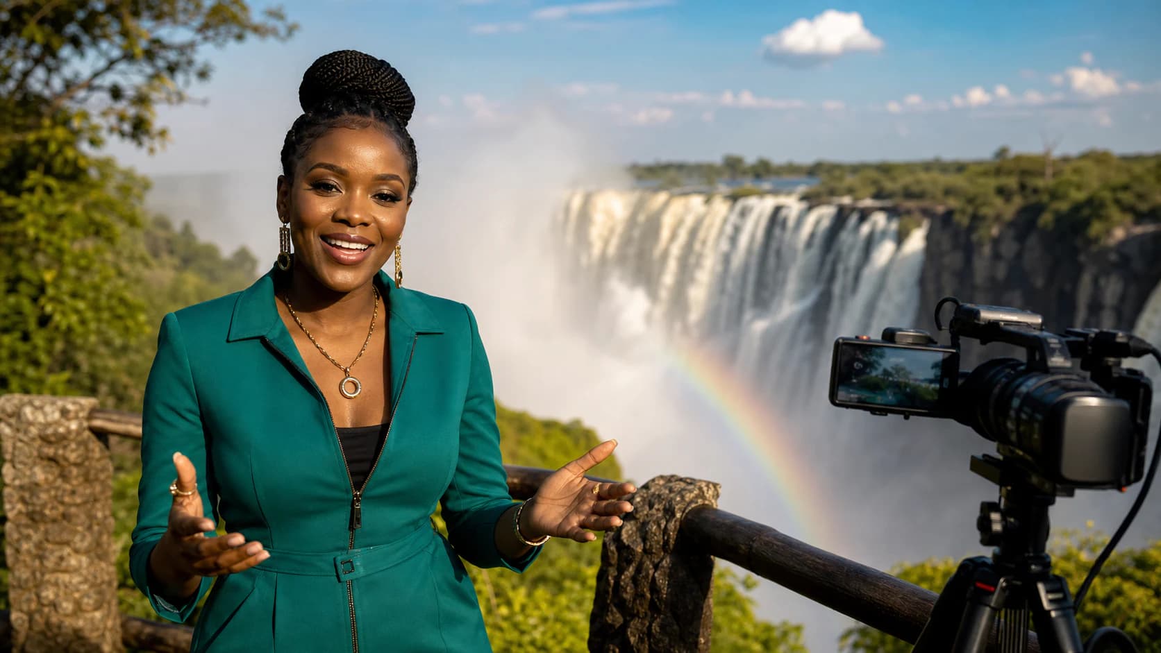 Sana Nomad présentant les chutes Victoria en direct